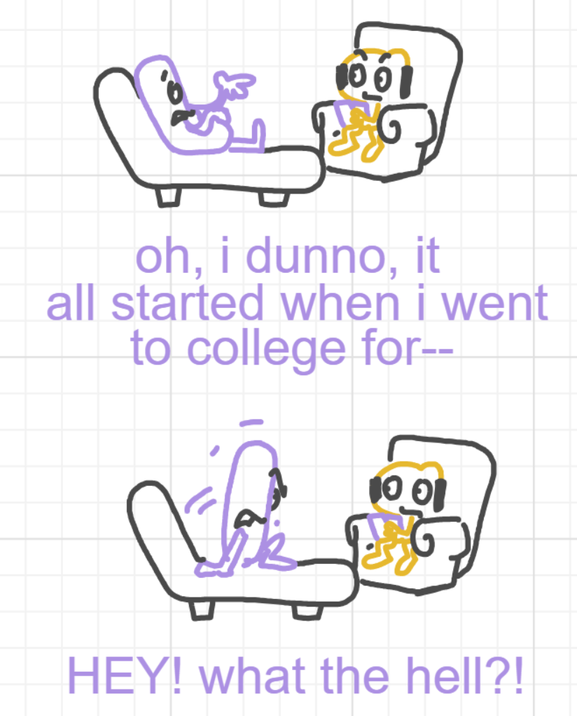 A panel from I've Been Everywhere, Man, episode nine of the Board Boards object show by Furretwalk/WalkingFurret.